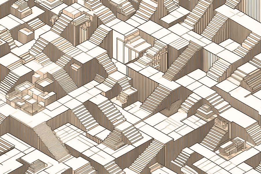 A pattern of repeating steps and cubes.